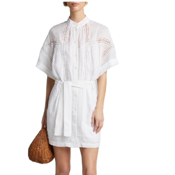 Frame Denim Dresses & Skirts - FRAME  Lace Panel Tie Linen Shirtdress In Blanc M NWT
